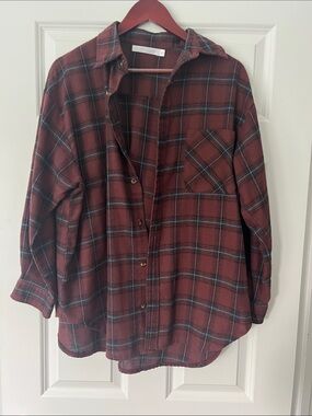 Relaxed Fit Maroon Plaid Button-Down Shirt